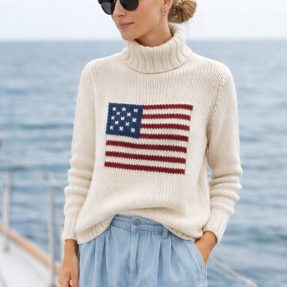 Denimist Sweaters - Denimist American Flag Sweater Cotton Chunky Knit Coastal Grandmother S